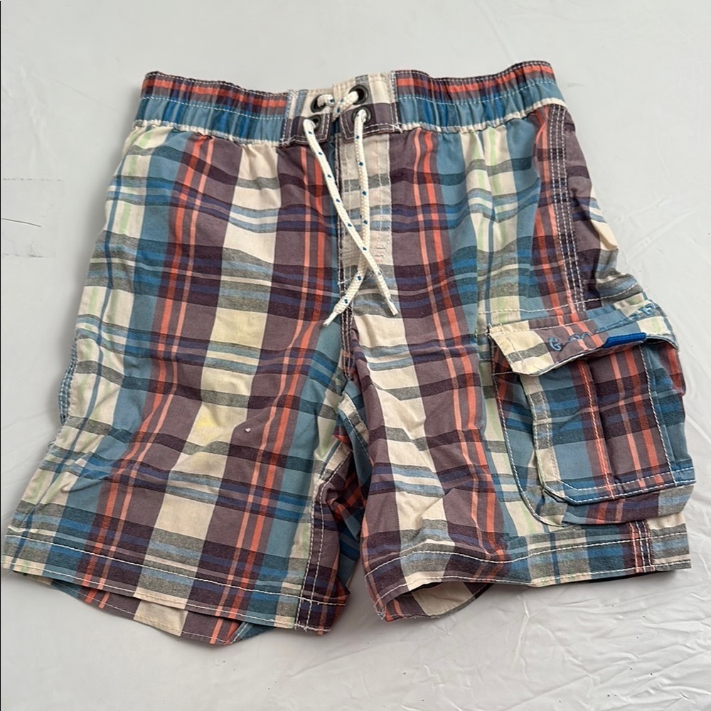Gap multicolor plaid elastic waist swim trunks